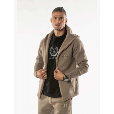 Henry Clothing Ανδρική Φούτερ Ζακέτα με Κουκούλα και Τσέπες Καφέ Κωδικός: 3517