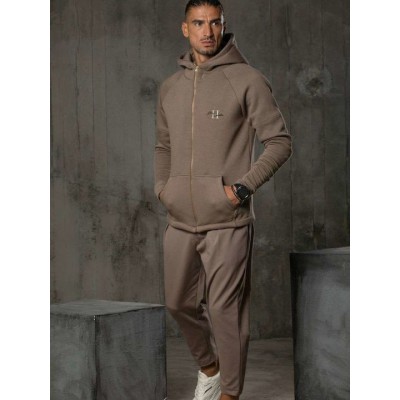 Henry Clothing Ανδρική Φούτερ Ζακέτα με Κουκούλα και Τσέπες Καφέ Κωδικός: 3517