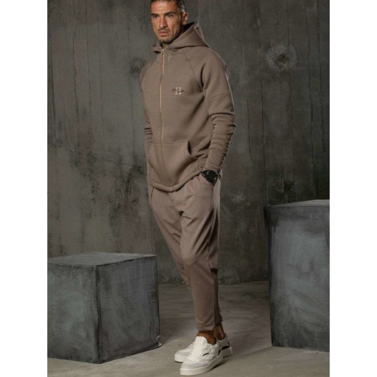 Henry Clothing Ανδρική Φούτερ Ζακέτα με Κουκούλα και Τσέπες Καφέ Κωδικός: 3517