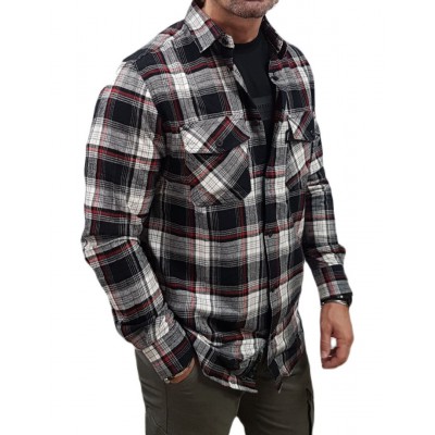 Rebase Ανδρικό Πουκάμισο Ασπρο-Μαύρο RGS-5007-BLACK WHITE