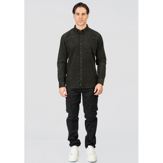 Rebase ανδρικό πουκάμισο κοτλέ  252RGS-5098 -DEEP FOREST