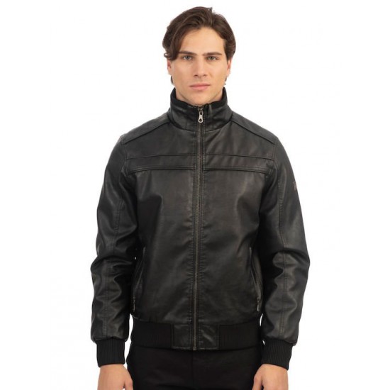 Ανδρικό μπουφάν δερματίνης REBASE 242-RLJK-2020 BLACK