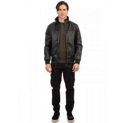 Ανδρικό μπουφάν δερματίνης REBASE 242-RLJK-2020 BLACK