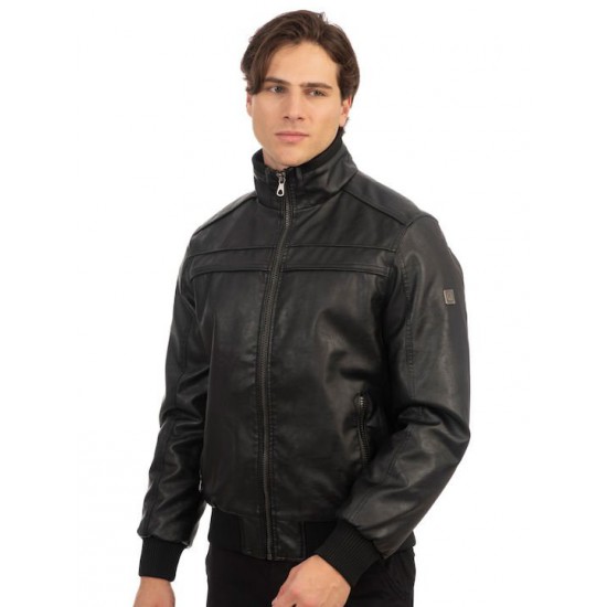 Ανδρικό μπουφάν δερματίνης REBASE 242-RLJK-2020 BLACK
