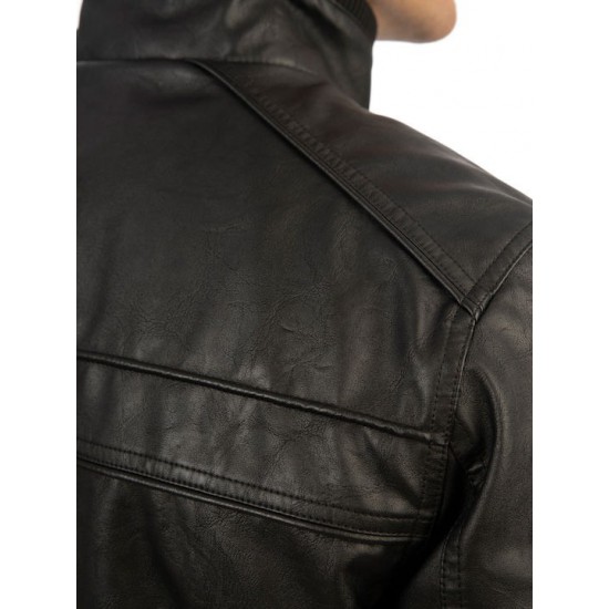 Ανδρικό μπουφάν δερματίνης REBASE 242-RLJK-2020 BLACK