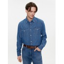 Wrangler Western Ανδρικό Πουκάμισο Μακρυμάνικo Τζιν με Κανονική Γραμμή Μπλε 112350488