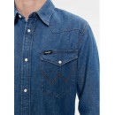 Wrangler Western Ανδρικό Πουκάμισο Μακρυμάνικo Τζιν με Κανονική Γραμμή Μπλε 112350488