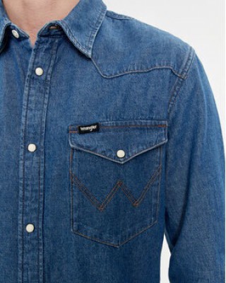 Wrangler Western Ανδρικό Πουκάμισο Μακρυμάνικo Τζιν με Κανονική Γραμμή Μπλε 112350488