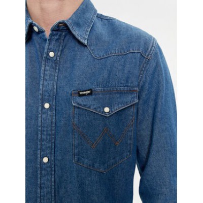Wrangler Western Ανδρικό Πουκάμισο Μακρυμάνικo Τζιν με Κανονική Γραμμή Μπλε 112350488