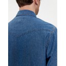 Wrangler Western Ανδρικό Πουκάμισο Μακρυμάνικo Τζιν με Κανονική Γραμμή Μπλε 112350488