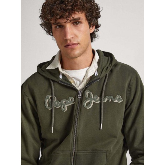 Pepe Jeans Ανδρική Φούτερ Ζακέτα με Κουκούλα και Τσέπες Χακί Κωδικός: PM582329-728