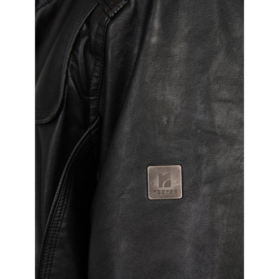 Ανδρικό μπουφάν δερματίνης REBASE 242-RLJK-2020 BLACK