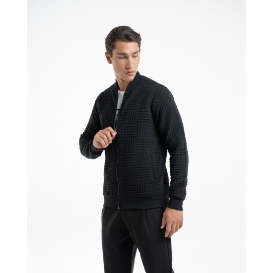 MRT MARTINI-Ζακέτα σαγρέ Square Lines – Μαύρο-11213