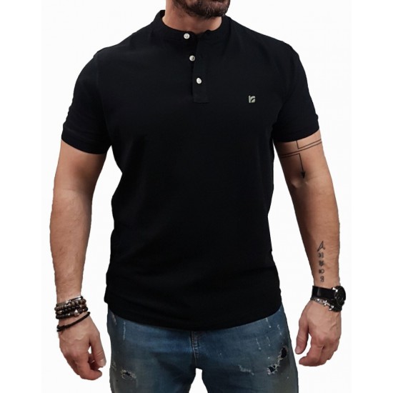 Rebase Polo Tshirt Pique Mao Collar 241-RPS-305 BLACK
