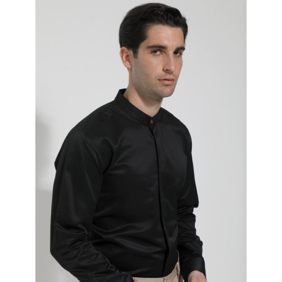 TRESOR ΠΟΥΚΑΜΙΣΟ ΜΑΚΡΥΜΑΝΙΚΟ ΜΑΥΡΟ ΜΕ ΜΑΟ ΓΙΑΚΑ SLIM FIT ΓΡΑΜΜΗ 33-7422
