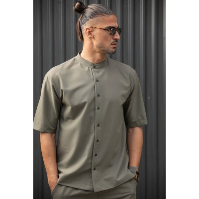 Henry Clothing Κοντομάνικο Πουκάμισο σε Φαρδιά Γραμμή Χακί 9-100