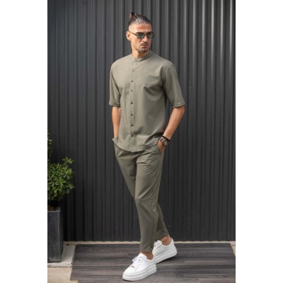 Henry Clothing Κοντομάνικο Πουκάμισο σε Φαρδιά Γραμμή Χακί 9-100