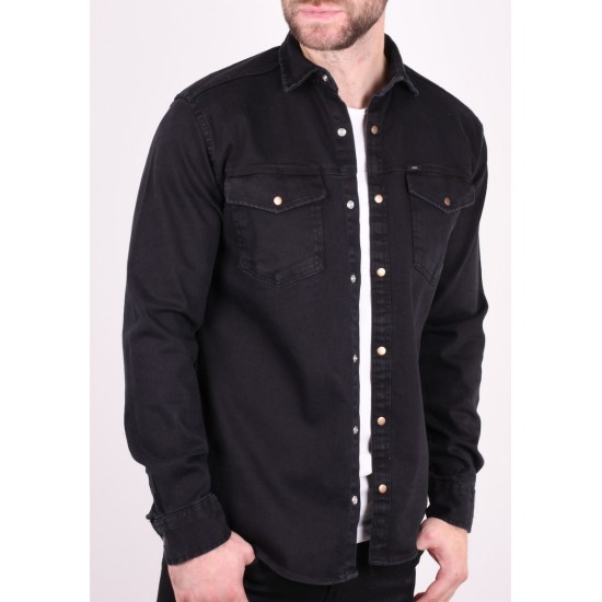 Kedi Ανδρικό Πουκάμισο Μακρυμάνικo Τζιν Μαύρο S232030-BL