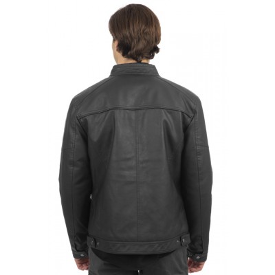 Rebase Δερμάτινο Μπουφάν Black RLJK-2021 MAO ΓΙΑΚΑΣ, ΧΩΡΙΣ ΛΑΣΤΙΧΟ ΚΑΤΩ