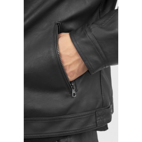 Rebase Δερμάτινο Μπουφάν Black RLJK-2021 MAO ΓΙΑΚΑΣ, ΧΩΡΙΣ ΛΑΣΤΙΧΟ ΚΑΤΩ