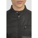 Rebase Δερμάτινο Μπουφάν Black RLJK-2021 MAO ΓΙΑΚΑΣ, ΧΩΡΙΣ ΛΑΣΤΙΧΟ ΚΑΤΩ