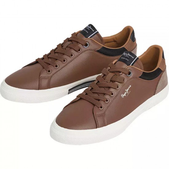 Pepe Jeans Kenton Court Tan Brown Ανδρικά Δερμάτινα Sneakers Καφέ (PMS30839-869)