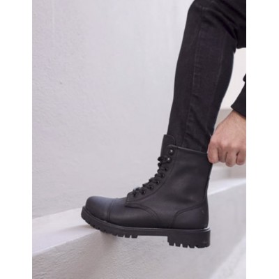 KNACK Ανδρικά μαύρα μποτάκια δερματίνη τρακτερωτή σόλα B022