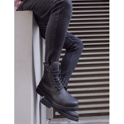 KNACK Ανδρικά μαύρα μποτάκια δερματίνη τρακτερωτή σόλα B022