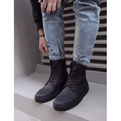 KNACK Ανδρικά μαύρα μποτάκια δερματίνη KN022M