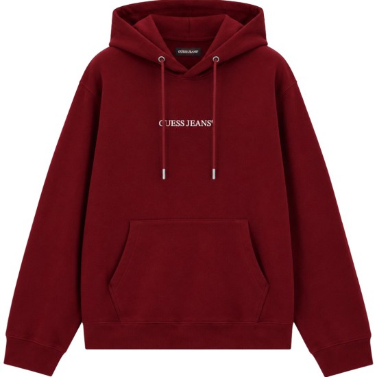GUESS JEANS – LS HOODED REG EMBRO SWEAT – M5RQ38KCPR1-A50U DARK RED